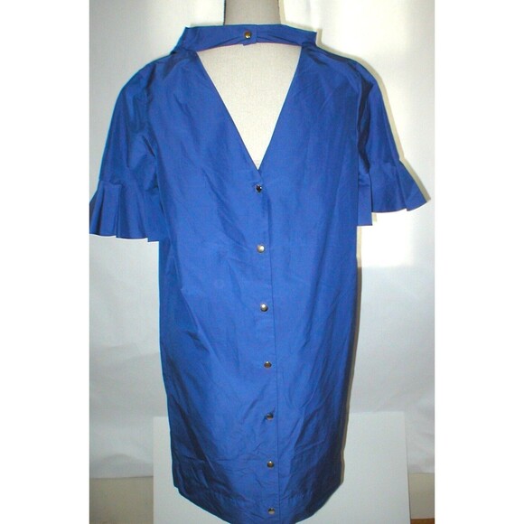 New Womens 8 NWT Designer Italy Victor & Rolf Blue Dress 44 Snaps Back Ruffles - Picture 2 of 12